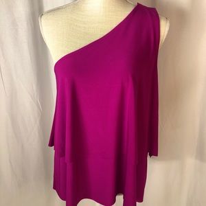 Halston One Shoulder Magenta Blouse Size M NWT